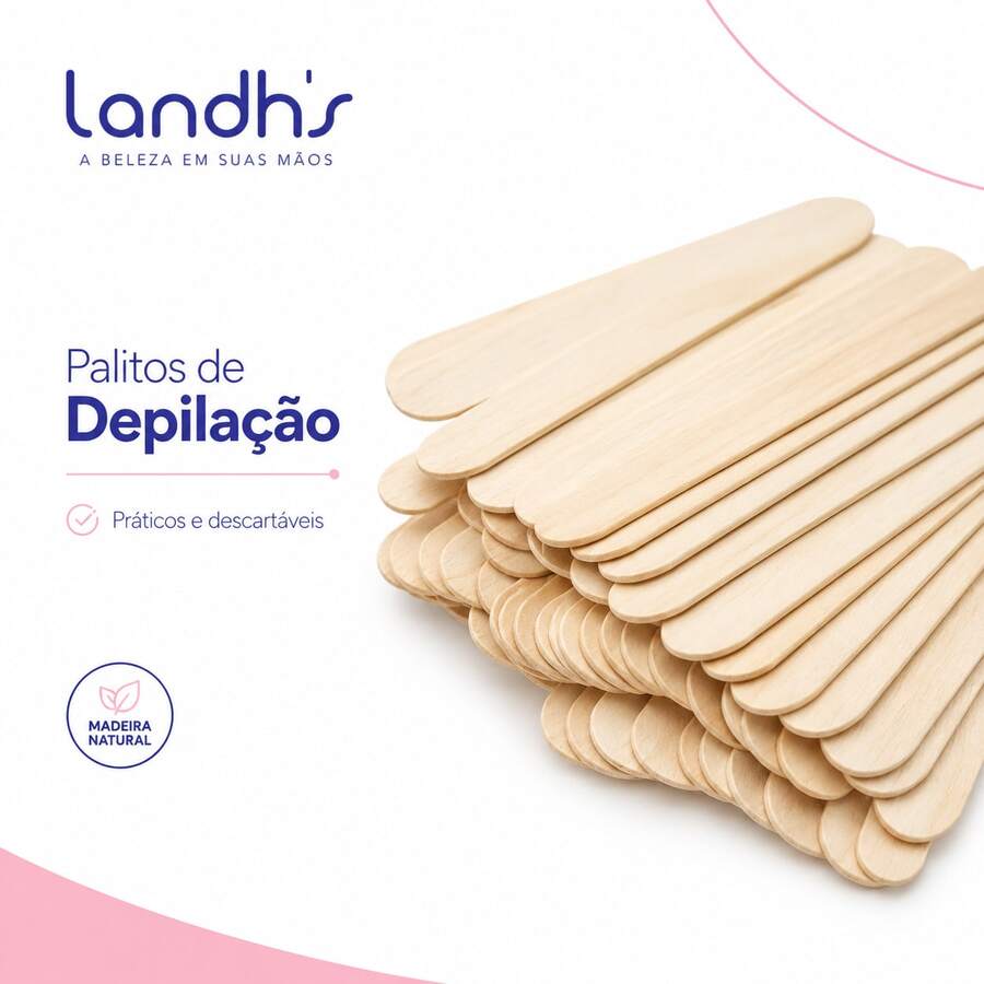 Palitos de Depilação em Madeira 14x1cm Landh's – Kit 50 Unidades - Visão 1