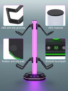 Teckwe حامل سماعات ألعاب RGB مع 2 منفذ USB و 1 منفذ Type-C، 10 أوضاع إضاءة، قاعدة مطاطية مانعة للانزلاق، إكسسوار مكتبي كامل، هدية مثالية للاعبين - الأسود - مشاهدة 5