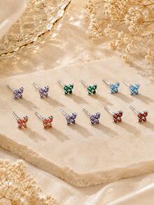 FORVER QUEEN 1PC 925 Sterling Silver Butterfly Birthstone Nose Stud, 12 Months CZ Cute Butterfly Nose Bone Piercing Jewelry For Women Girls - Butterfly - View 7