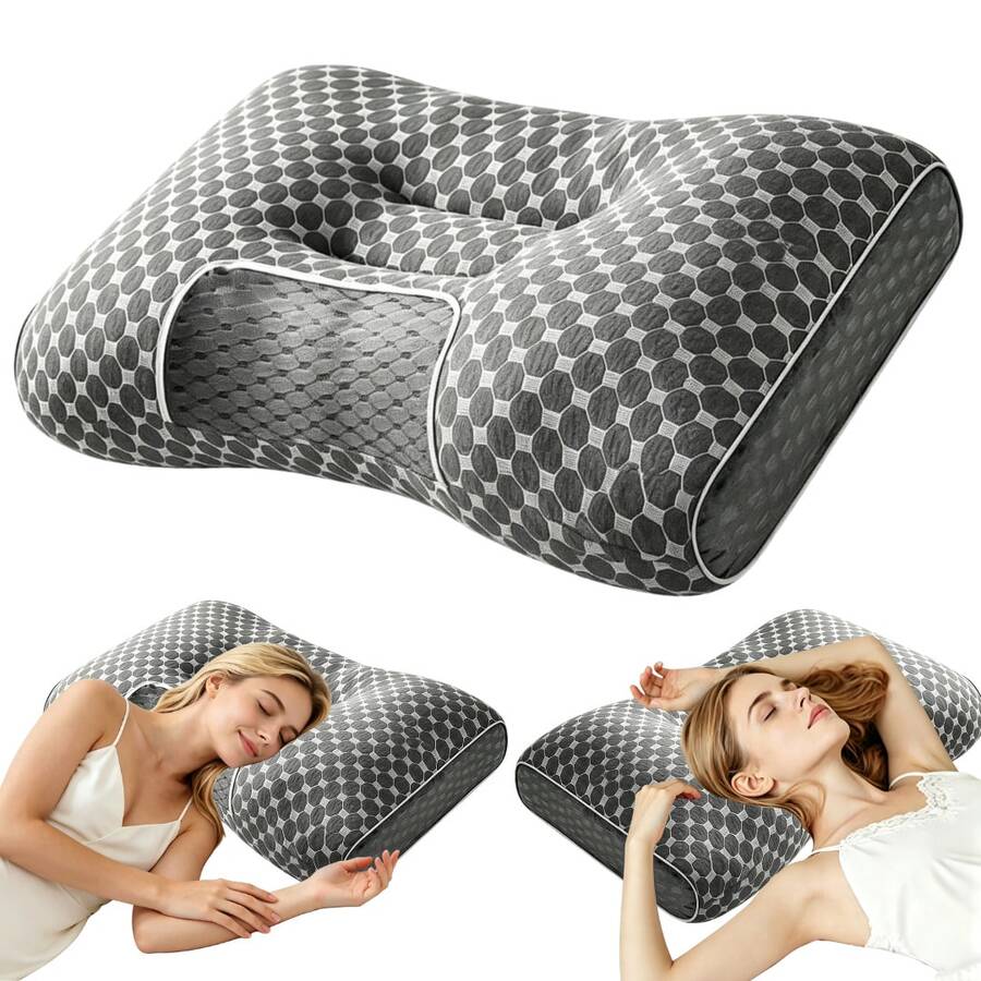 Contour Pillow,Bed Pillow,Neck Support Pillow,Ergonomic Contour Design For Side, Back & Stomach Sleepers – Breathable, Washable Covers, Ergonomic Cervical Pillow For Neck Support, Ultra Comfort Neck Support Pillow For Cozy Sleeping - Grey - View 1