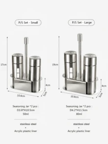 2 Buah Set Wadah Bumbu Stainless Steel dengan Rak, Dispenser Bumbu Garam & Merica Isi Ulang untuk Dapur, Meja Makan, BBQ, Pesta, Hari Nasional Saudi - Perak - View 9