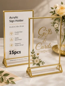 PAWSIN 5pcs 4x6 Inch Clear Acrylic Sign Holders, Double-Sided Gold Display Frame, Suitable For Table Numbers, Menus, Flyers, Weddings And Offices - Multicolor - View 14