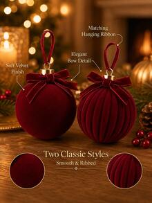 12pcs 2.4 Inch Burgundy Christmas Ball Ornaments With Bows, Hanging Ropes And Gift Box, Elegant Shatterproof Christmas Tree Decorations For Holiday Parties, Weddings, Home, Fireplace And Winter Decor - Wine Red - View 4