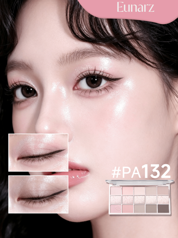 Palet Eyeshadow Eunarz 15 Warna, Palet Makeup All-In-One Matte Shimmer Metallic Berpigmen Tinggi, Cocok untuk Siang dan Malam, Tahan Lama dan Tidak Mudah Luntur