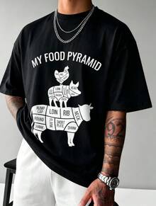 "Food Pyramid" Carnivore Cow Funny Summer Streetwear Tee. Unisex Classic, Stylish, Original, Comfortable, Top Quality, Top! - Black - View 1