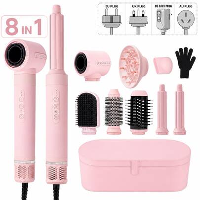 UKLISS 200 Million Negative Ion High-Speed Hot Air Brush Set & Automatic Hair Curler & Straightening Volumizing Hot Comb, Home And Travel Hair Styling Tool, 110K RPM Speed, Salon And Daily Home Travel Hair Styling Gift Set, Multiple Interchangeable Brush Heads Suitable For All Hair Types And Textures, Perfect For Gift Box, Mother's Day, Valentine's Day, Christmas