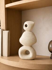 1pc Abstract Stacked Stone Sculpture, Beige Hollow Geometric Statue, Organic Modern Wabi Sabi Tabletop Decor For Living Room Coffee Table Bookshelf Entryway Console, Neutral Minimalist Home Accent - Multiple Models - View 4
