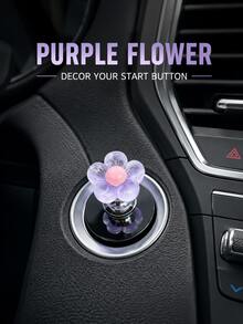 Flower Or Christmas Car Engine Start/Stop Button Cover, Cute Transparent One-Touch Start Button Decorative Cap, Dashboard Center Console Ornament, Women's Car Interior Accessory, Vehicle Decoration And Holiday Gift, 6 Styles Available - Standard - View 3