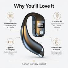 Wireless Single-Ear Hook Headset, 30-Hour Long Battery Life, LED Power Display, 180° Rotatable Hands-Free Microphone, Suitable For Driving, Office, Work, Travel, Universal For Left And Right Ears, 180mAh Battery - View 3