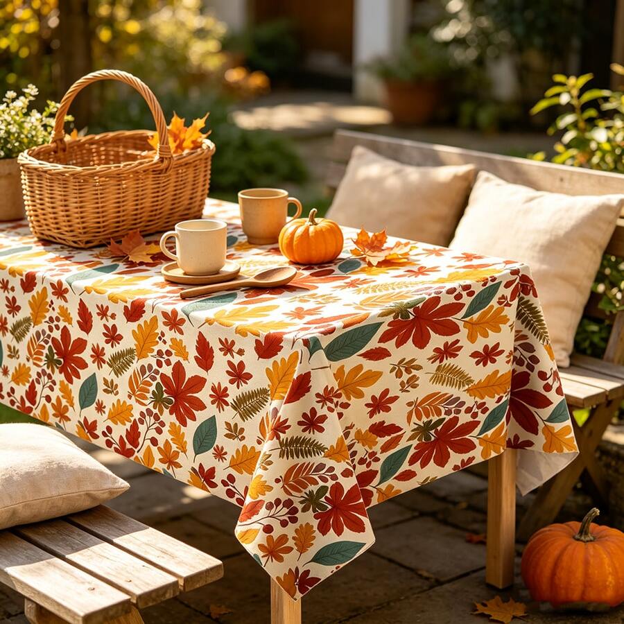 1pc Multicolor Maple Leaf Disposable Plastic Tablecloth, Thanksgiving Autumn Maple Leaf Plastic Tablecloth, Rectangular Autumn Tablecloth, Thanksgiving Harvest Party Decoration Supplies, 137x274cm - Multicolor - View 1