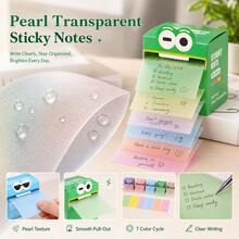 1pc Dopamine Color Transparent Pull-Out Sticky Note Dispenser, Quick-Dry Non-Smudging Easy-Tear Memo Paper, Strong Adhesive Removable Marker Labels, Suitable For Kitchen Functional Stickers, Student Study Plan Supplies, Colorful Index Tabs - View 1