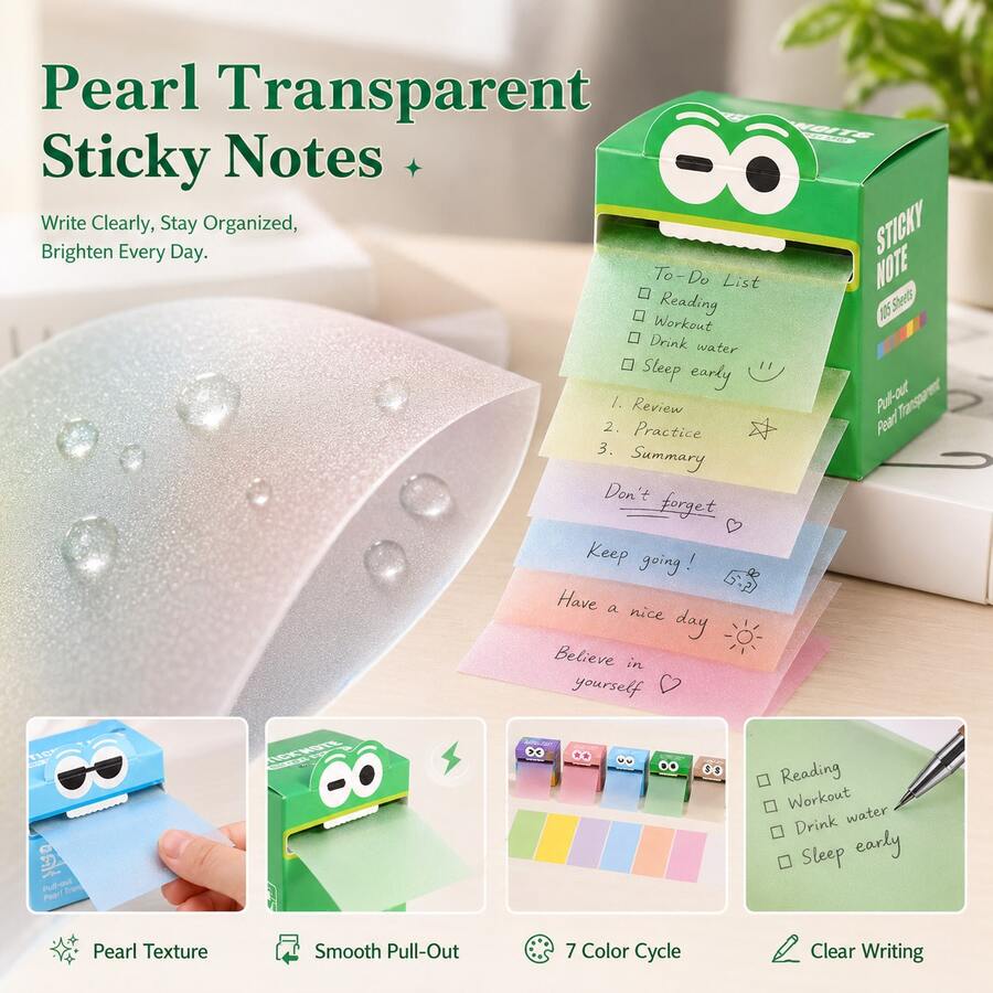 1pc Dopamine Color Transparent Pull-Out Sticky Note Dispenser, Quick-Dry Non-Smudging Easy-Tear Memo Paper, Strong Adhesive Removable Marker Labels, Suitable For Kitchen Functional Stickers, Student Study Plan Supplies, Colorful Index Tabs - View 1