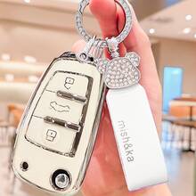 Key Fob Cover With Rhinestone Bear Keychain For Audi, Fashionable Beaded Key Chain For Car Key Shell, Compatible With Audi A1 A3 A4 A6 A8 Q2 Q3 Q7 R8 RS3 RS6 S3 S6 TT TTS 3 Buttons Flip Key - A - View 12