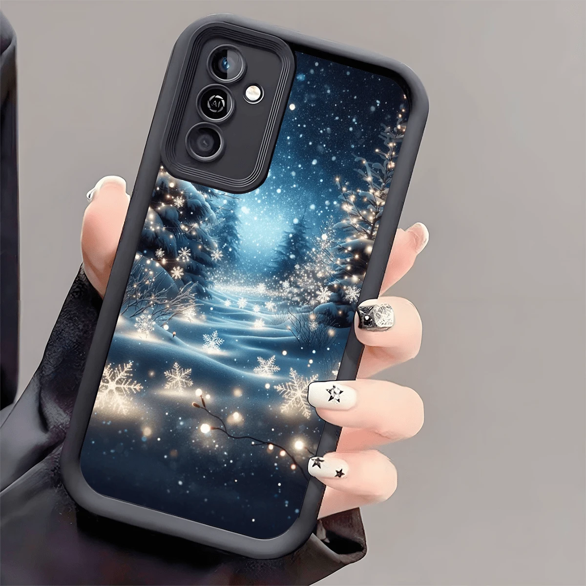 1pc Christmas Snowflake Glitter TPU Shockproof Phone Case Thick Anti-Slip Protective Cover Compatible With Huawei Honor Galaxy S26,S26plus,S26ultra [International Version Non-Local Version] - Black - View 1