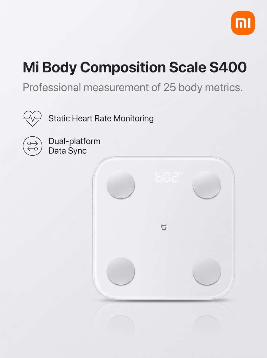 Xiaomi S400 智能體脂秤 雙頻精準體脂測量 | 25 項身體組成報告 + 靜止心率檢測 | 支持 APP 數據管理 多種稱重模式 適合全家人使用