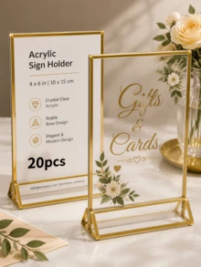 PAWSIN 5pcs 4x6 Inch Clear Acrylic Sign Holders, Double-Sided Gold Display Frame, Suitable For Table Numbers, Menus, Flyers, Weddings And Offices - Multicolor - View 13