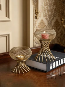 1pc Gold Wrought Iron Candle Holder With Matching Clip (Candle Not Included), Desktop Candle Holder Base Decor, Suitable For Halloween, Christmas, Wedding, Celebration, Bar, Restaurant Atmosphere Decoration, Birthday, Holiday, Housewarming Gift - Gold - View 3