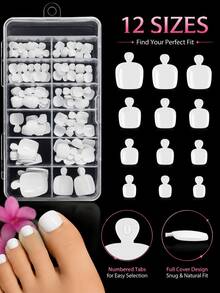 120pcs Bright White Wearable Toenail Tips, 12 Sizes/Box, Full Coverage Short Square Acrylic Artificial Toenails, Suitable For Women And Girls Nail Stickers, Applicable For Various Occasions, White Manicure, Nail Care Products - Youthful and Stylish Style - View 9