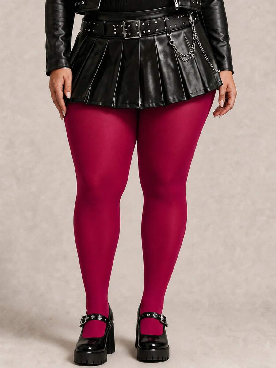 Women's Fuchsia Pink Tights, Solid Color Sheer Pantyhose, Y2K Fashion Stockings For Party Outfits - Watermelon Pink - View 1