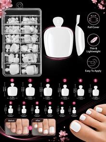120pcs Bright White Wearable Toenail Tips, 12 Sizes/Box, Full Coverage Short Square Acrylic Artificial Toenails, Suitable For Women And Girls Nail Stickers, Applicable For Various Occasions, White Manicure, Nail Care Products - Youthful and Stylish Style - View 7