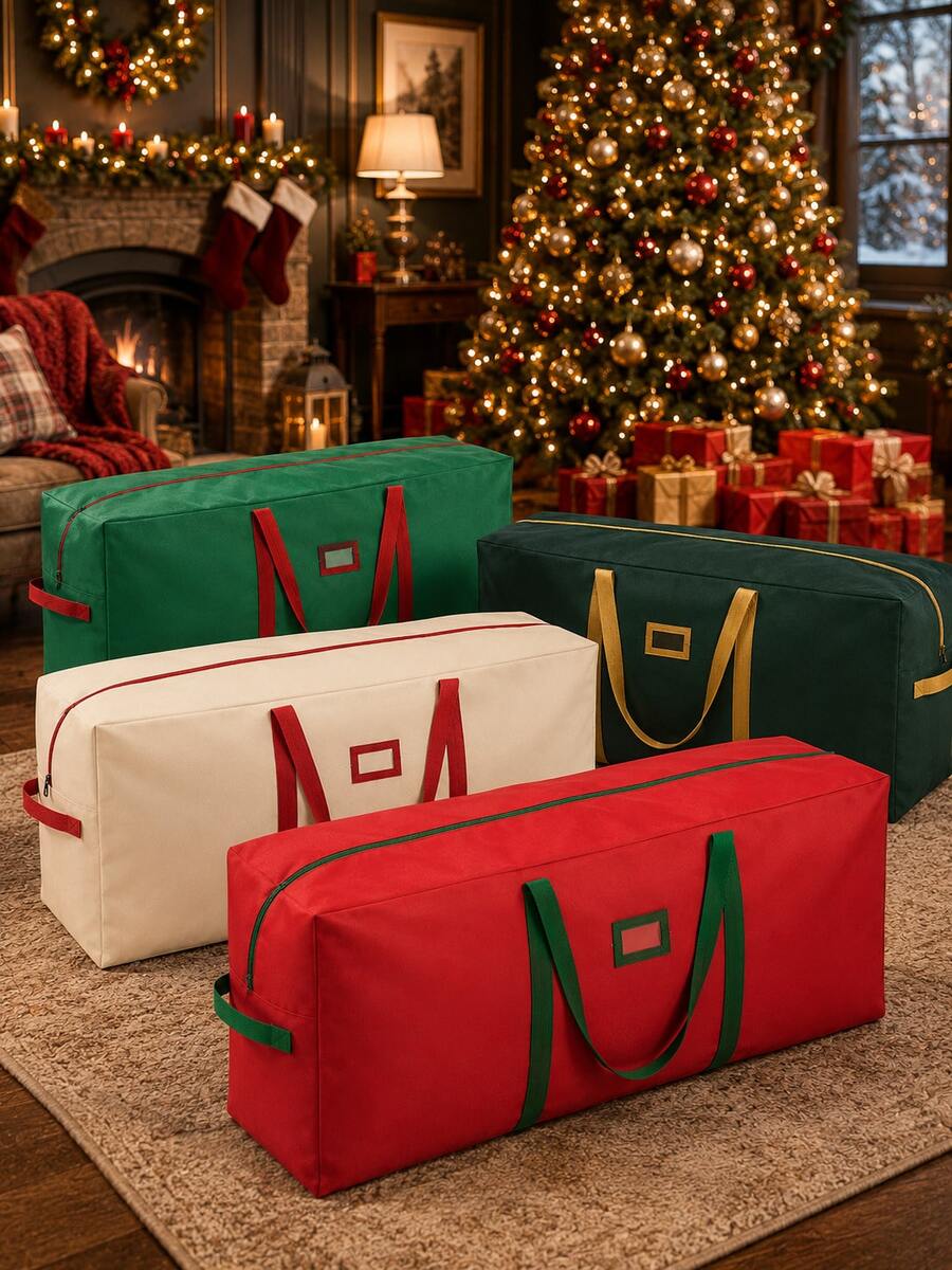 1 túi đựng cây thông Noel cỡ cực lớn, hộp lưu trữ chống nước chịu lực, phù hợp cho cây thông Noel nhân tạo tháo rời, hộp sắp xếp đồ trang trí ngày lễ có túi nhãn, khóa kéo đôi và tay cầm - Nhiều màu - Xem 1