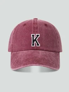 1pc Customized A-Z Letter Washed Vintage Baseball Cap, Burgundy Soft Top Dad Hat, Spring/Autumn Unisex Streetwear Y2K Retro - Burgundy - View 8
