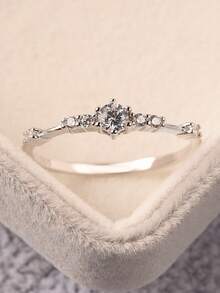 ESBERRY 1pc Shiny Thin Ring, Exquisite Jewelry Gift, Suitable For Wedding, Engagement, Bridal Wear - Silver - View 2