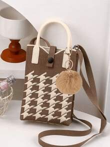 Cute Knitted Phone Bag Features Chinese Character (Good Luck More Money Graphic, Portable Women's Crossbody/Handbag With A Charm,For Everyday Wear - Multicolor - View 4