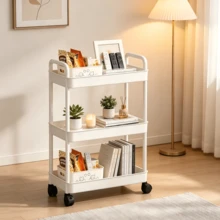 4-Tier Rolling Storage Cart With Handle, Mobile Multi-Function Organizer Rack, Breathable Hollow Design, Waterproof And Easy To Clean, Space-Saving Storage Trolley For Bathroom, Kitchen, Living Room, Garage, Office - Multiple Styles - View 7