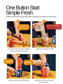 LEVIATECH 1 buah Blender Portabel Nirkabel 400ml, Blender Jus Buah Mini Isi Ulang USB dengan 6 Pisau dan Dua Gelas, Blender Gelas Jus Multifungsi, Cocok untuk Pengolah Makanan Dapur, Penggunaan di Rumah atau Luar Ruangan, untuk Sayuran dan Buah-buahan - MultiWarna - View 4