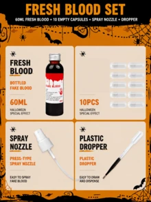 Halloween Multi-Size Artificial Blood Prop, Realistic Simulated Blood, Halloween Prank Gift, Suitable For Vampire Costume Role Play, Holiday Prop, Spray On Clothes, Prank, Photography Prop (Bottle And Label May Vary By Batch) - Multicolor - View 7