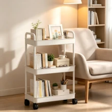 4-Tier Rolling Storage Cart With Handle, Mobile Multi-Function Organizer Rack, Breathable Hollow Design, Waterproof And Easy To Clean, Space-Saving Storage Trolley For Bathroom, Kitchen, Living Room, Garage, Office - Multiple Styles - View 8