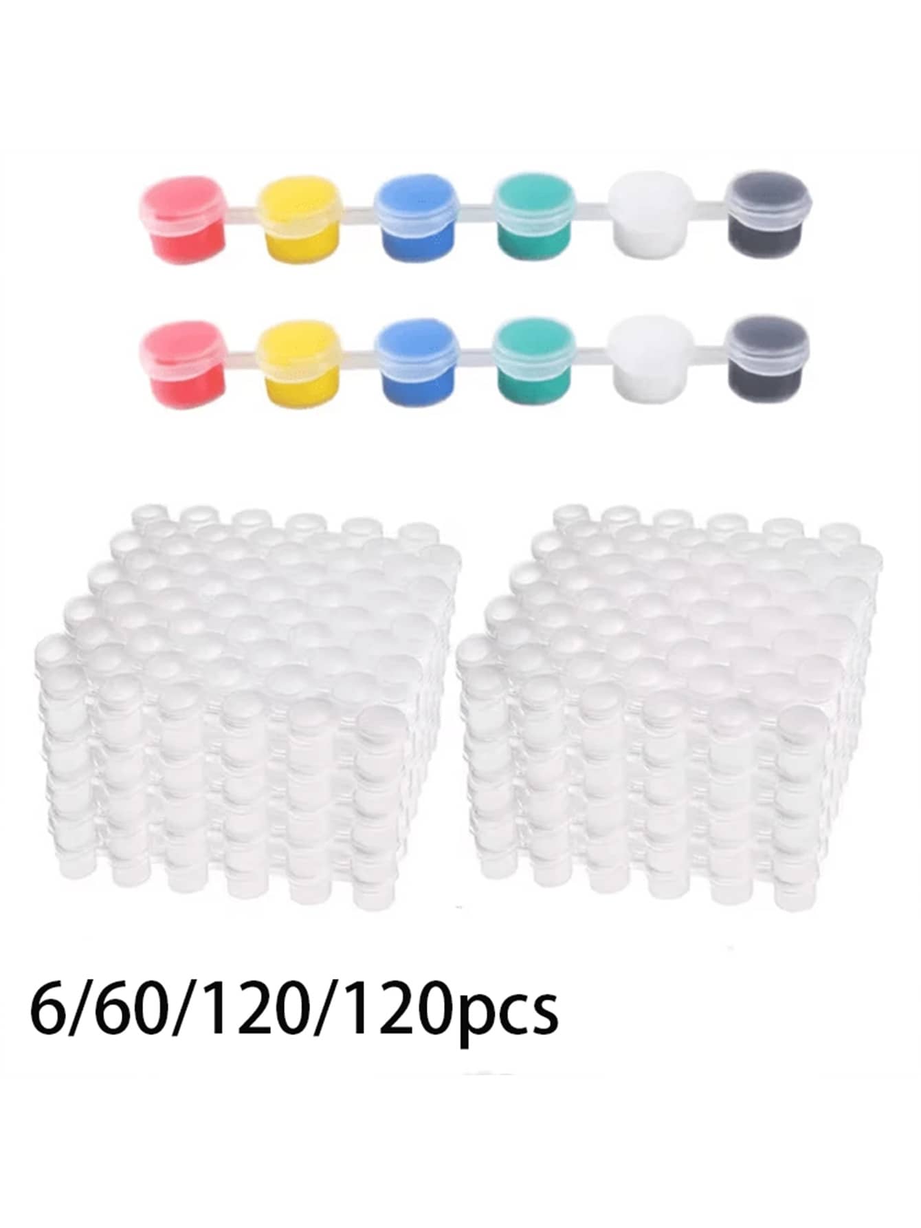 6/60/120/240pcs Empty Paint Cups, Plastic Paint Cups, 6-Compartment Empty Paint Cups, Suitable For Art Painting, Handmade Crafts