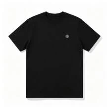 Unisex Short-Sleeve Crew Neck Cotton-Blend T-Shirt, Casual Style, Logo, Summer Streetwear. - Black - View 1