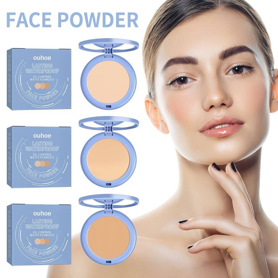Polvos compactos matificantes, control de grasa, naturales, de larga duración, resistentes al sudor, ligeros y transpirables, con esponja para un maquillaje natural, portátiles para retoques, polvo seco - #01 - Ver 1