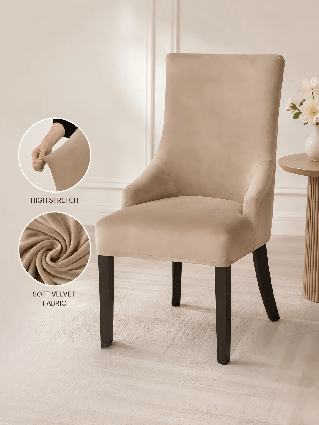 1/2pcs Soft Velvet/Jacqaurd Armchair Covers Stretch Dining Room Chair Cover Elastic Seat Slipcover For Home Decor Wedding Banquet - Camel - View 1