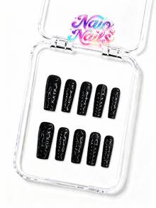 NAIO 10pcs/Set Y2K Handmade Halloween Press-On Nails, Pure Black Base Color, Embossed Spider Web Texture, Minimalist Dark Eerie Style, Suitable For Halloween Daily Wear, 3 Sizes Coffin/Almond/Short Square Shape, Fake Nails, Removable And Reusable - Multicolor - View 17
