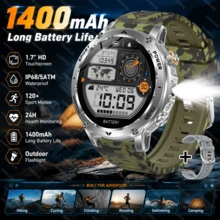 GAWSUG 1400mAh Battery Military Smart Watch Men Bluetooth Call Flashlight IP68 Waterproof Tactical Rugged Watch Gift For Android IOS - View 15