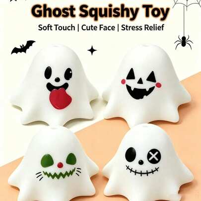 1pc Halloween Ghost Shaped Soft Squishy Stress Relief Toy, Squeezable, Sensory Stress Relief Toy, Slow Rebound Squeeze Toy, Suitable For All Ages Anxiety And Stress Relief Sensory Toy, Can Be Used As Birthday Gift, Classroom Reward, Christmas Gift, Party Gift, Cute Desktop Decoration, Random Style And Color
