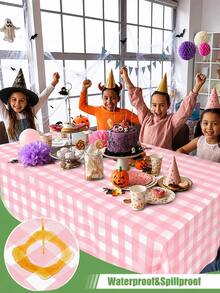 Thickened PEVA Rectangular Disposable Tablecloth, Waterproof And Oil-Proof, Plaid Pattern And Solid Color Options, Suitable For Birthday Party, Picnic, Wedding Banquet, Home Dining Table Decoration, 9 Colors Available - Pink Plaid - View 5