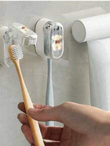 Drill‑Free Wall‑Mounted Toothbrush Holder With Auto‑Close Dustproof Cover, Cute Decorative Toothbrush Storage Rack, Punch‑Free Bathroom Organizer For Vanity Countertop, Simple Dust‑Cover Toothbrush Storage Box For Home Bathroom Dorm Use - Multicolor - View 10