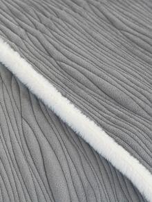 1pc Wavy Pleated Sofa Cover With White Faux Fur Trim, Soft Warm Velvet Sofa Slipcover, Solid Color Minimalist All-Season Furniture Protector, Suitable For Modern Living Room - Grey - View 5