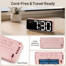 USB/Battery Dual Power Alarm Clock, 15 Adjustable Light Options, Loud Volume, Dimmable Brightness, Suitable For Student Dorms, Essential Wake-Up Tool (Batteries Not Included) - View 4