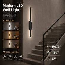 Pacilack Rechargeable Wall Sconces Set Of Two, Battery Operated Wall Sconce, With Remote & Touch Control,Dimmable Wireless Wall Light,Three-Color Light Decoration,Wall Lights For Living Room,Suitable For Bedroom, Hallway, And Dining Room Wall Lamps. - one-size - View 6