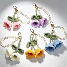 Cute Pearl Chain Crochet Lily Of The Valley Flower Keychain Pendant, Bohemian Style Creative Keychain - Multicolor - View 8