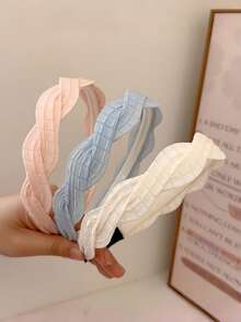 3pcs Girls Sweet French Style Colorful Mesh Flat Braided Fabric Headbands Hair Clips Hair Accessories Suitable For Daily Use - Multicolor - View 4