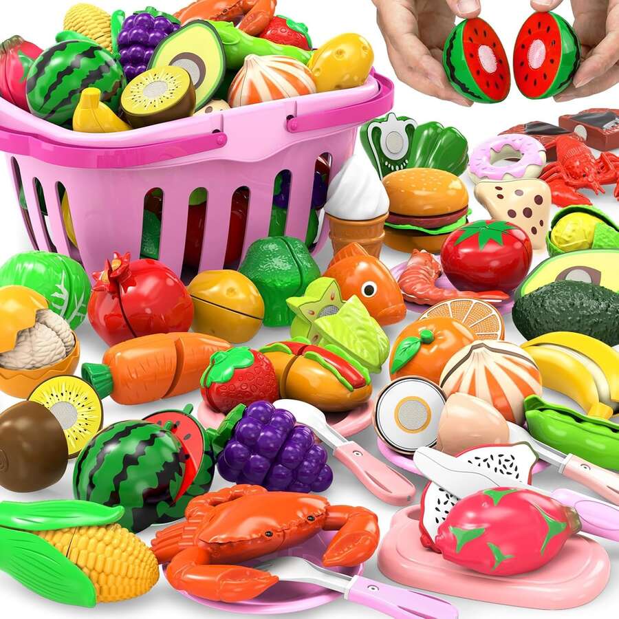 Children's Fun Role-Play Kitchen Toy Set, 24 Independent Realistic Food Ingredients, Fruit And Vegetable Utensils Multi-Category Combination, Parent-Child Interactive Simulation Life Game, Suitable For Kids Birthday And Holiday Gifts - Multicolor - View 1
