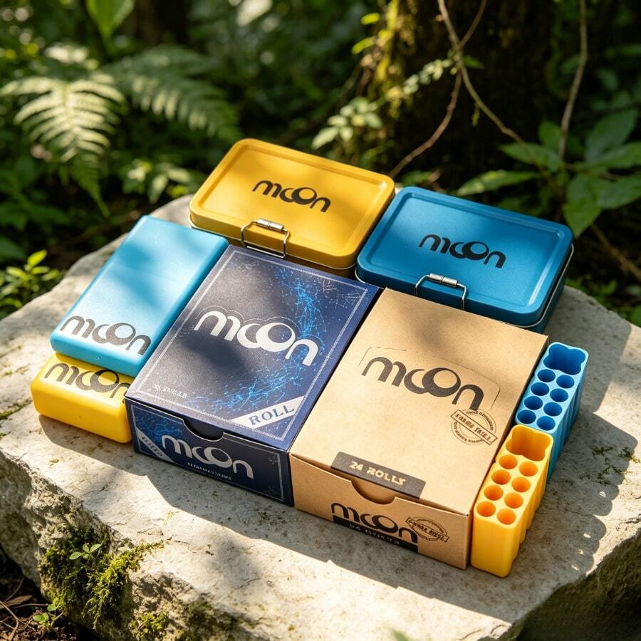 Moon Rolling Paper Storage Set, Moisture-Proof Sealed Storage Box, Portable Outdoor Anti-Crush Smoking Accessories Kit - Blue and Yellow Small Roll Storage Set - View 1