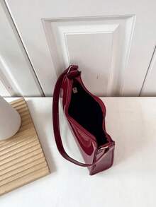 Solid Color Embossed Geometric Shoulder Bag With Zipper, Women's Shoulder Bag, Fashion Retro Zipper Bag, Casual Waterproof Handbag ForTeen Girls,Women - Burgundy - View 5