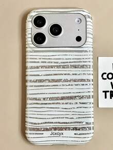 Luxury Blingbling White Stripe Irregular Rhinestone Pattern Phone Case Compatible With IPhone 18 Pro Max 18 Pro 17 Pro Max 17 Pro 17 16 Pro Max 16 Pro 16 15 Pro Max 15 Pro 15 14 Pro Max 14 Pro 14 13 Pro Max 13 Pro 13 Soft Small Fresh Glitter Cover Shell - White Stripes - View 4